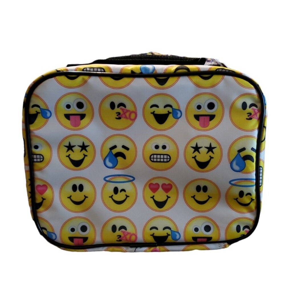 EmojiNation Emoji Faces School Lunch Box Bag White Yellow Multi-color
